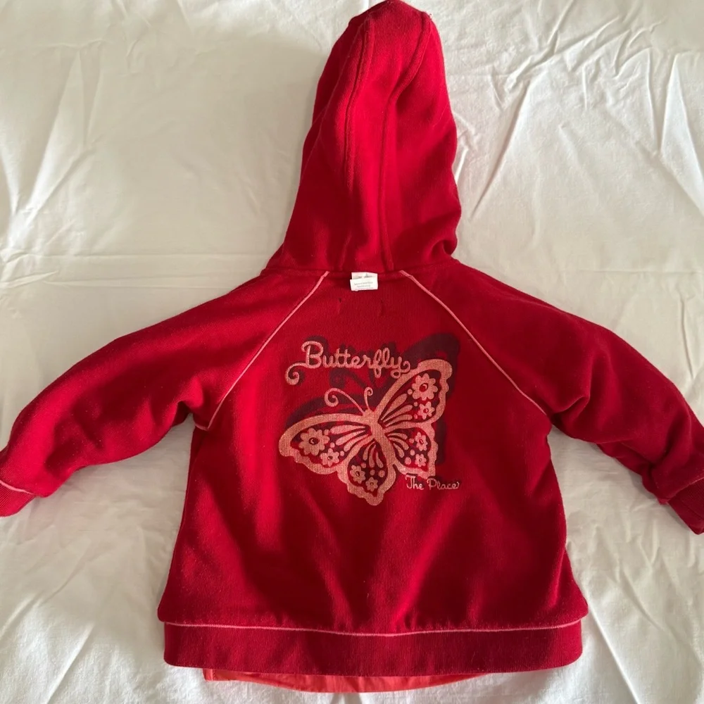 Y2K The Children's Place Coral/Red 3 in 1 Raincoat/Sweatshirt Butterfly Size 24M